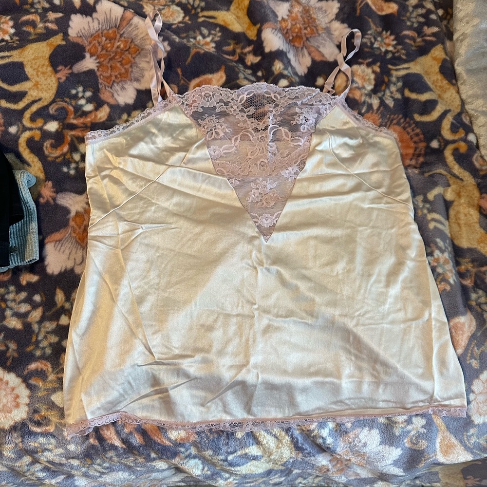 Pink and Cream Lingerie Top/Undershirt lace detail